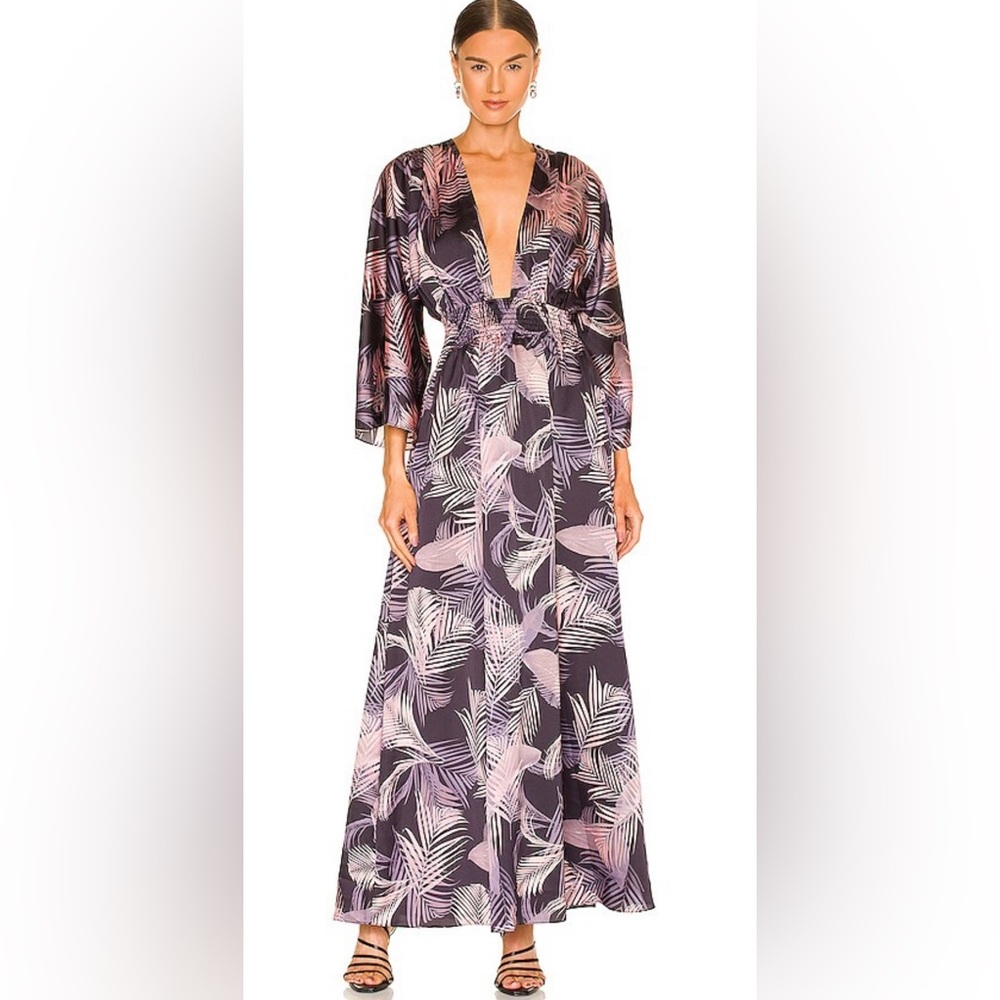 NWT MISA Los Angeles Bardot San Miguel Palm Print Maxi Dress- Small